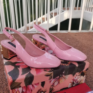 Dolce & Gabbana DG Patent Leather Slingback Pumps 6.5cm Light Pink/Gold 2021 