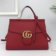 Gucci GG Marmont Top Handle Bag in Grainy Calfskin 421890 Red 2022