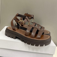 Celine Calfskin Strap Sandals Dark Brown 2022 033127