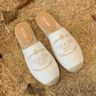 Prada Lambskin Logo Embroidered Espadrille Mules White 2021