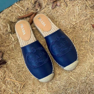 Prada Lambskin Logo Embroidered Espadrille Mules Blue 2021