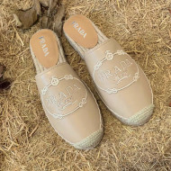 Prada Lambskin Logo Embroidered Espadrille Mules Beige 2021