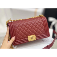 Chanel Quilted Origial Haas Caviar Leather Medium Boy Flap Bag Burgundy with Matte Gold Hardware(Top Quality)