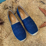 Prada Gabardine Logo Embroidered Espadrilles Blue 2021