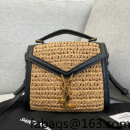 Saint Laurent Cassandra Mini Top Handle Bag in Raffia and Leather 623930 2021