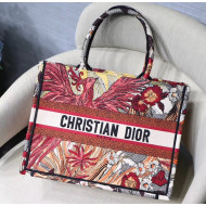 Dior Small Book Tote Bag in Red Phoenix Embroidered Canvas 2020