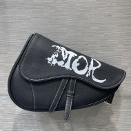 Dior and Peter Doig Men's Saddle Bag in Black Grained Calfskin 2021