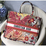 Dior Large Book Tote Bag in Red Phoenix Embroidered Canvas 2020