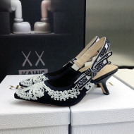 Dior J'Adior Slingback Pumps 6.5cm in Deep Blue and White Cornely-Effect Embroidery 2022