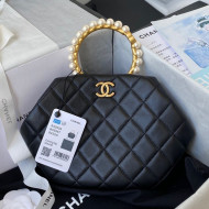 Chanel Lambskin Clutch Top Handle Bag with Pearl Handle AS2609 Black 2021