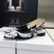 Dior J'Adior Slingback Ballerina Flat  in Deep Blue and White Cornely-Effect Embroidery 2022