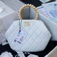 Chanel Lambskin Clutch Top Handle Bag with Pearl Handle AS2609 White 2021