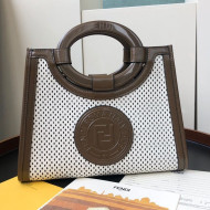 Fendi Perforated Calfskin Runaway Logo Stamp Small Shopper Top Handle Bag White 2019