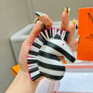 Hermes Geegee Savannah Lambskin Zebra Bag Charm and Key Holder Black/White/Pink 2022 01