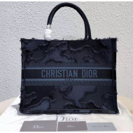 Dior Small Book Tote Camouflage Embroidered Canvas Bag Blue 2019