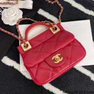 Chanel Hanger Calfskin Mini Flap Bag With Top Handle Burgundy Fall 2021