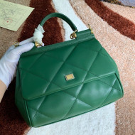 Dolce&Gabbana Classic Medium Sicily  Leather Top Handle Bag in Quilted Calfskin Green 2020