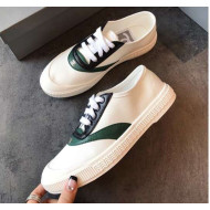 Chanel White Fabric Sneaker with Green Lambskin Leather Trim 2019