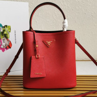 Prada Medium Saffiano Leather Panier Bucket Bag Red 2021