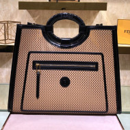 Fendi Runaway Medium Perforated Leather Shopper Top Handle Bag Beige 2019