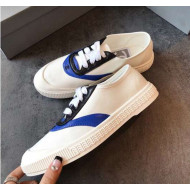 Chanel White Fabric Sneaker with Blue Lambskin Leather Trim 2019