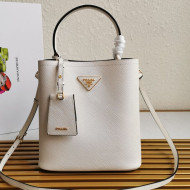 Prada Medium Saffiano Leather Panier Bucket Bag White 2021