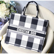 Dior Large Book Tote in Checked Canvas White 2019