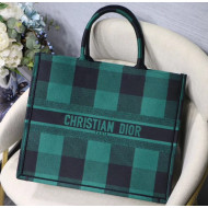 Dior Large Book Tote in Checked Canvas Green 2019