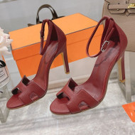 Hermes Premiere Grained Leather Heel 10.5cm Sandals Burgundy 2021 17