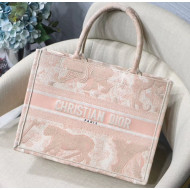 Dior Samll Book Tote Bag in Tiger Embroidered Canvas Pink 2019