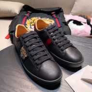 Gucci Ace Sneaker with Real Snake Leatehr Back And Embroidered Tiger Black 2019