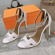 Hermes Premiere Grained Leather Heel 10.5cm Sandals White 2021 18