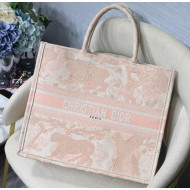 Dior Large Book Tote Bag in Tiger Embroidered Canvas Pink 2019