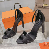 Hermes Premiere Grained Leather Heel 10.5cm Sandals Black 2021 19