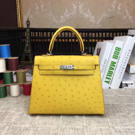 Hermes Original Ostrich Leather Kelly 25cm/28cm Yellow