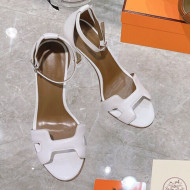 Hermes Premiere Grained Leather Heel 10.5cm Sandals White 2021 22