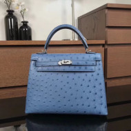 Hermes Original Ostrich Leather Kelly 25cm/28cm Sky Blue