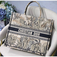 Dior Large Book Tote Bag in Daffodil Embroidered Canvas 2019