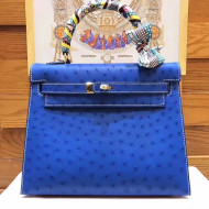 Hermes Original Ostrich Leather Kelly 25cm/28cm Blue