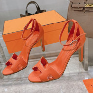 Hermes Premiere Grained Leather Heel 9cm Sandals Orange 2021 23