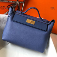 Hermes New Kelly 2424 in Togo Leather Blue/Gold 2018 (Half Handmade) 