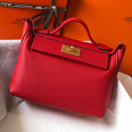 Hermes Kelly 24/24 - 29 Bag in Togo Leather Red/Gold 2018 (Half Handmade)   