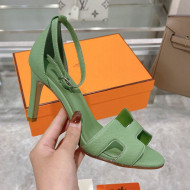 Hermes Premiere Grained Leather Heel 9cm Sandals Green 2021 25