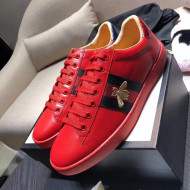 Gucci Ace Sneaker with Real Snake Leatehr Back And Embroidered Bee Red 2019