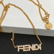 Fendi FF Logo Crystal Necklace Gold 2021 80