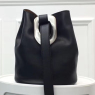 Bottega Veneta Drop Leather Oversize Loop Bucket Bag Black 2019