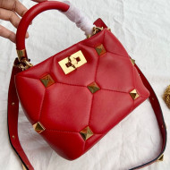 Valentino Small Roman Stud Lambskin Top Handle bag 0199S Red 2021