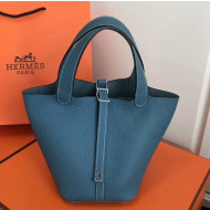 Hermes Togo Calfskin Leather Picotin Lock PM/MM Bag Denim Blue