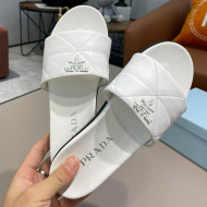 Prada Quilted Leather Flat Slide Sandals White 2021