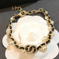 Chanel Chain and Leather Bracelet AB1510 Black 2019